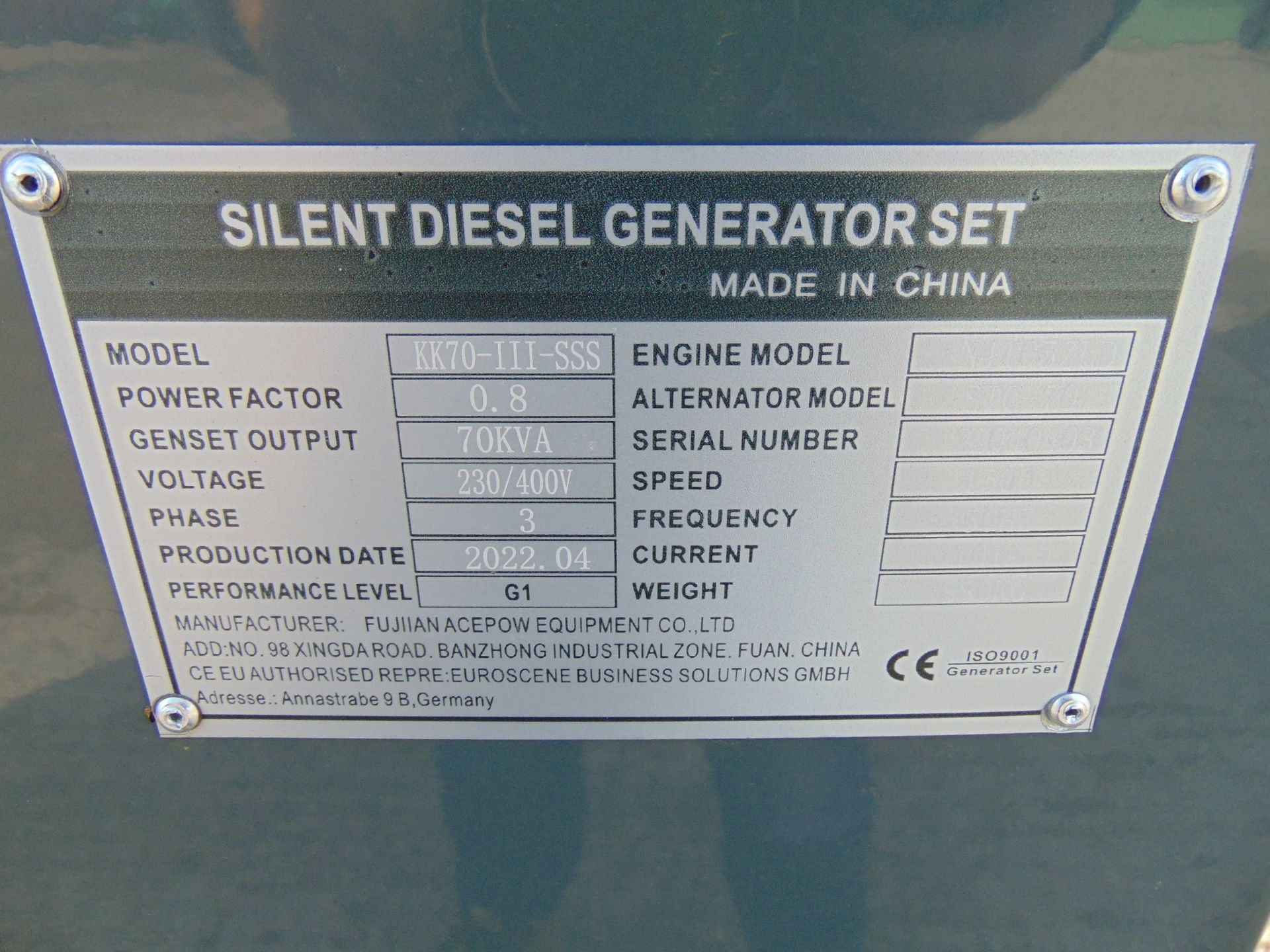 2022 UNISSUED 70 KVA 3 Phase Silent Diesel Generator Set - Image 17 of 17