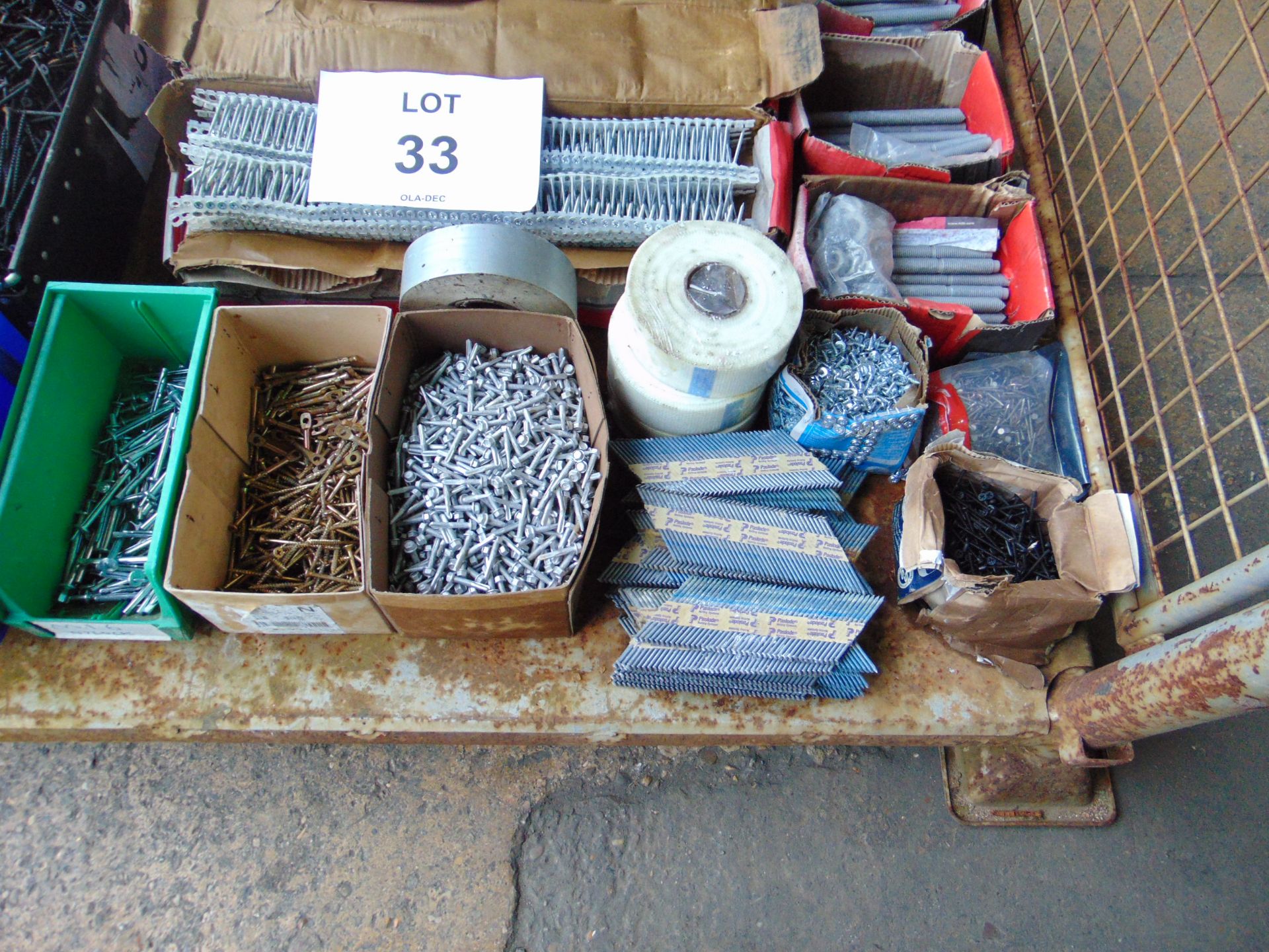 1 Stillage of Fixings inc nails, nuts bolts, tape, etc