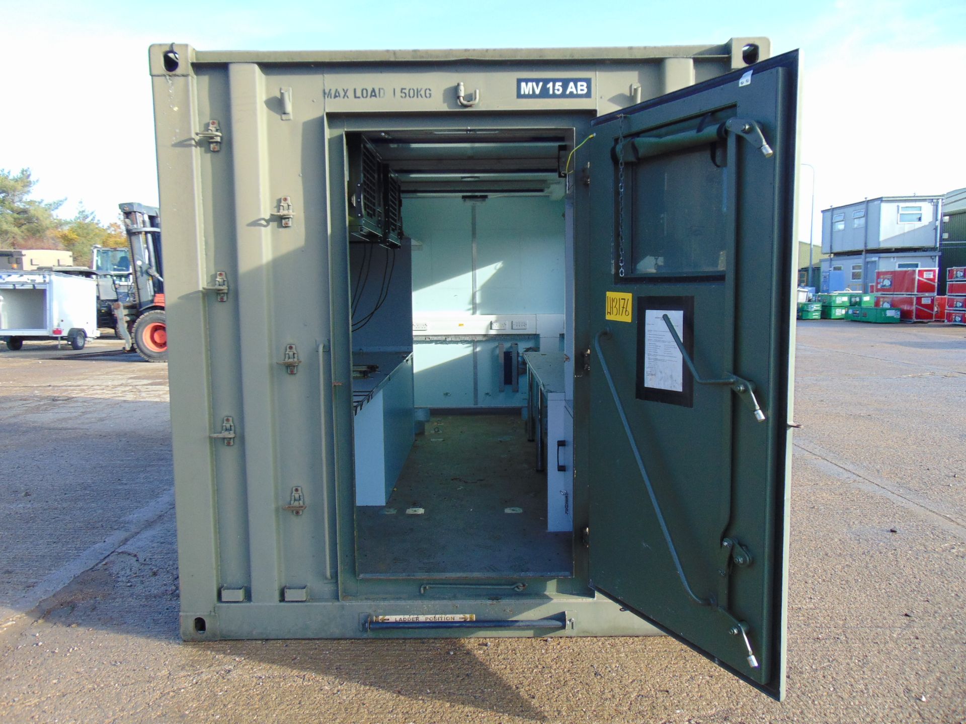 Ex Reserve Demountable Secure Workshop/Office Unit C/W Twist Locks, Air Con, Work Stations etc