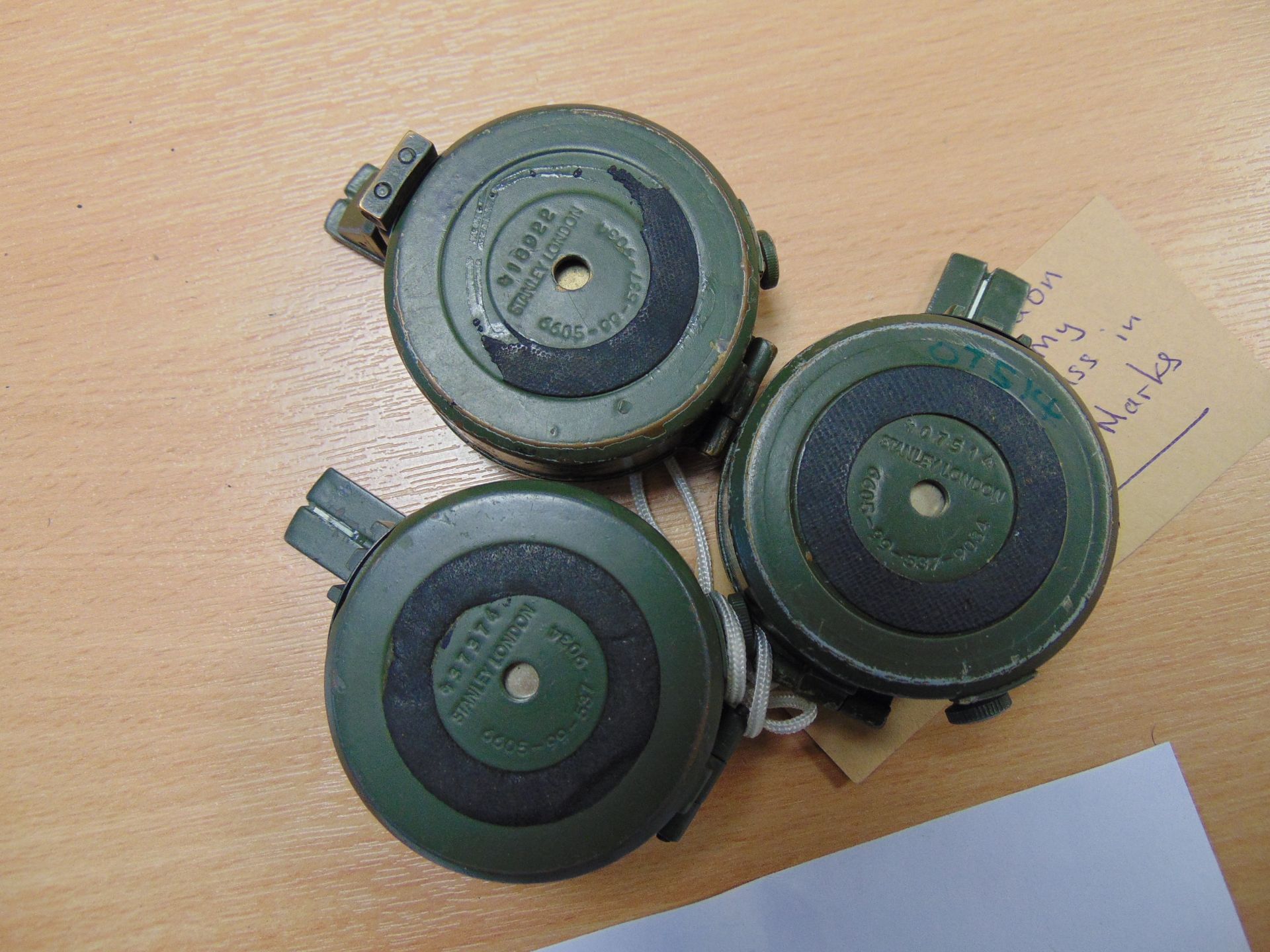 3 x Stanley London Brass British Army Prismatic Compass in miles Nato Marks - Image 2 of 3