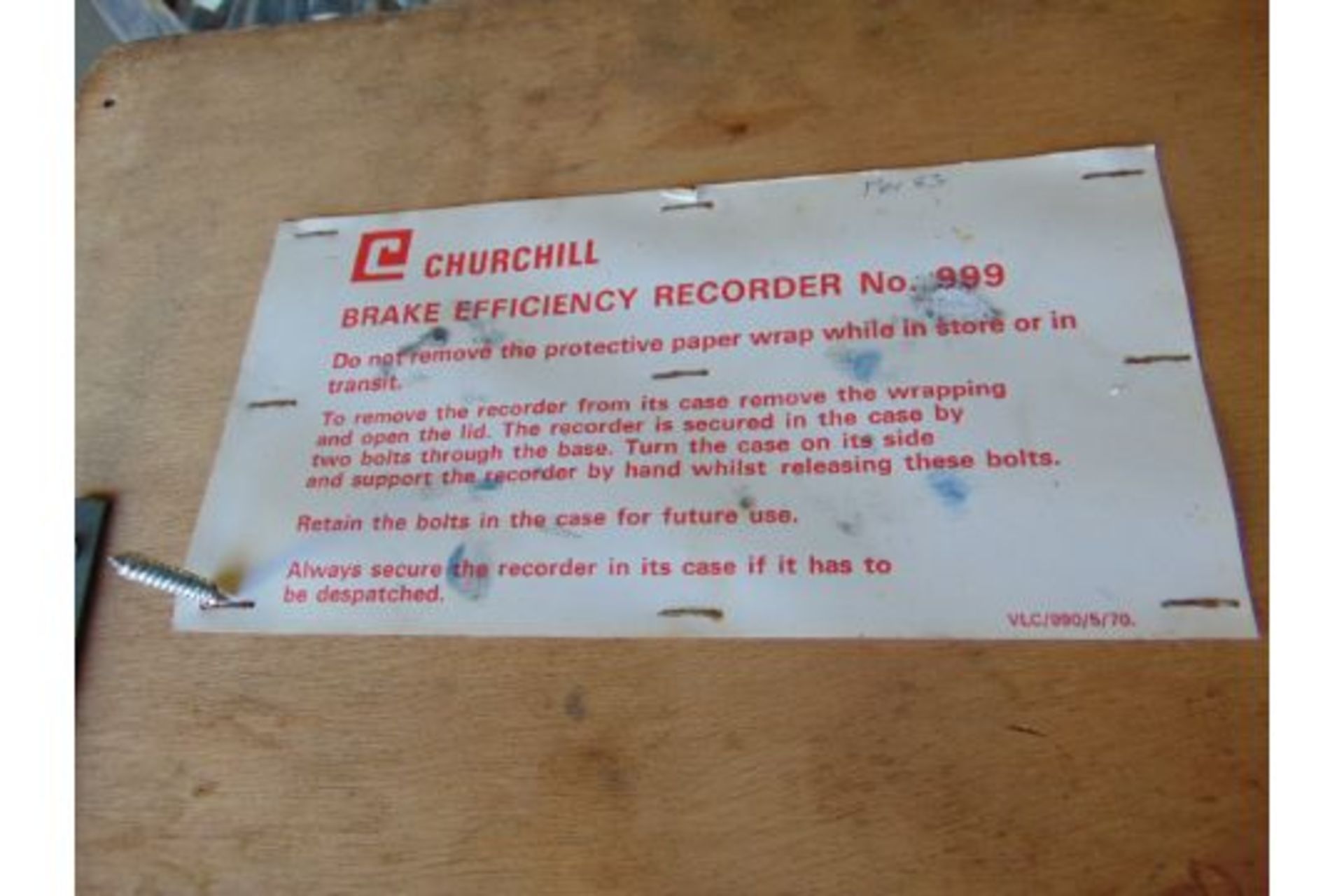 CHURCHILL BRAKE EFFICIENCY RECORD C/W TEST CARDS, ETC IN ORIGINAL TRANSIT CASE - Image 5 of 6