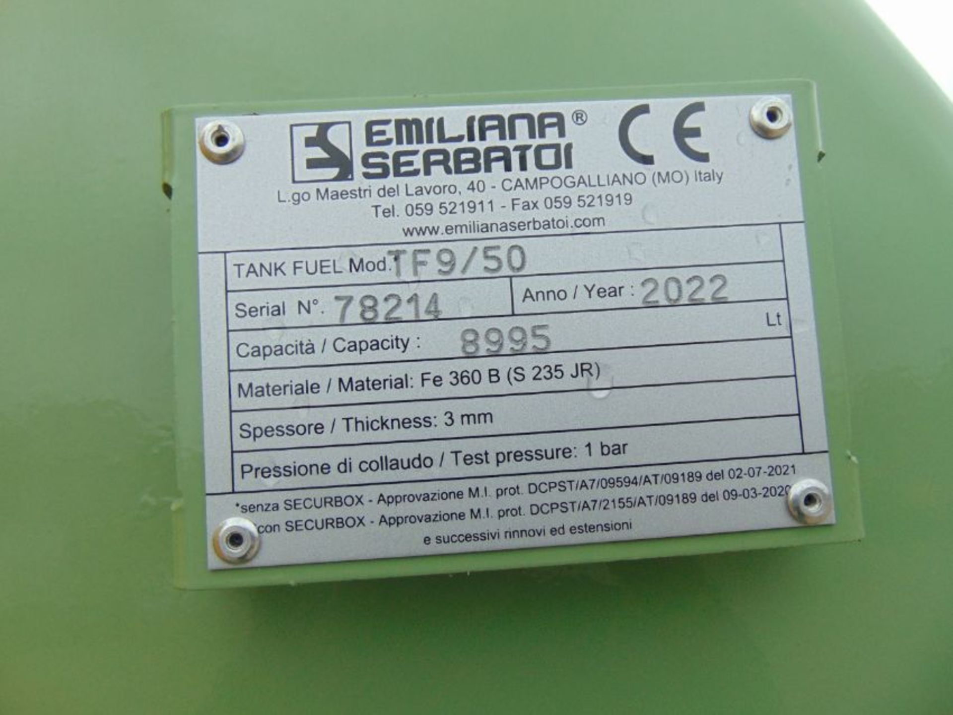 NEW UNUSED Emiliana Serbatoi 2022 TF9/50 9000 litre Diesel Fuel tank - Image 11 of 11