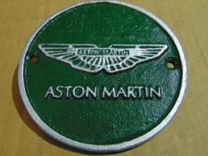 ASTON MARTIN CAST IRON HAND PAINTED SCREW ON PLAQUE - 12cms dia