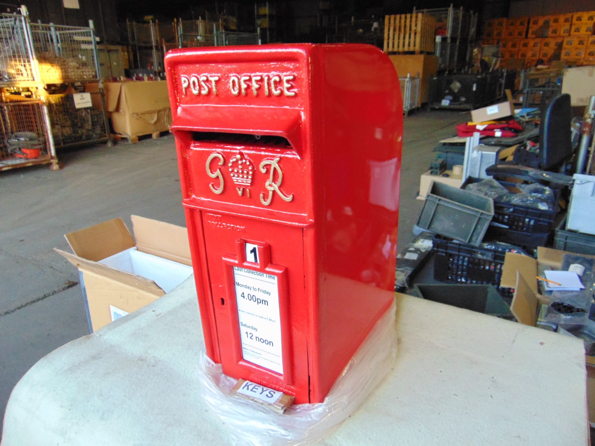 Red G R VI Post Box Cast Aluminum with Times and Collection c/w keys - Image 2 of 4