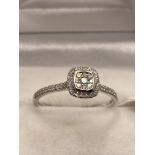 18ct white gold and diamond ring of square shaped/design, approx 0.22cts, hallmarked 750