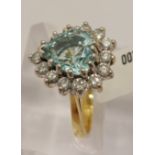 Aqua marine and diamond ring in the form of a heart, A2ct, D1ct, set in 18ct yellow gold, hallmarked