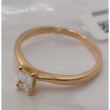 18ct rose gold emerald cut diamond ring, approx size N/O, hallmarked Birmingham 750