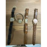 A group of four wristwatches to include some hallmarked 375, dials marked Fortex, Elgin and two