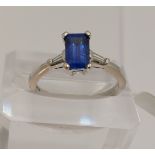 18ct white gold sapphire an diamond ring S 1.0ct, D 0.20, stamped 750, approx size O/P
