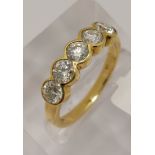 18ct yellow gold five stone diamond ring, approx 1.40cts, approx sizde O