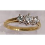 18ct yellow gold diamond trilogy ring, approx .55ct, approx size M, marked 750 DIA