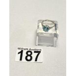 Solitaire ring with substantial blue stone poss. topaz, stamped 18ct Plat, approx. gross weight 3.