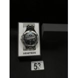 An Armitron men’s silver and black wristwatch, as new with box, with proof of purchase