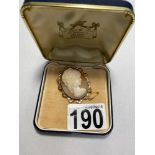 A 9ct gold cameo hallmarked Birmingham with safety chain, approx. overall length 4.3cm