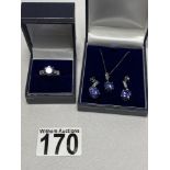 Jewellery set consisting necklace, earrings and ring, Approx size O, stamped 925 CZ