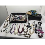 Costume jewellery items consisting predominately beaded necklaces and bracelets together with pair