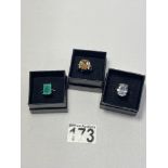 X3 silver dress rings with various colour and design stones stamped 925, all size N and as new