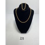 9ct yellow gold rope design necklace and bracelet set, approx. length of necklace is 15.5” and
