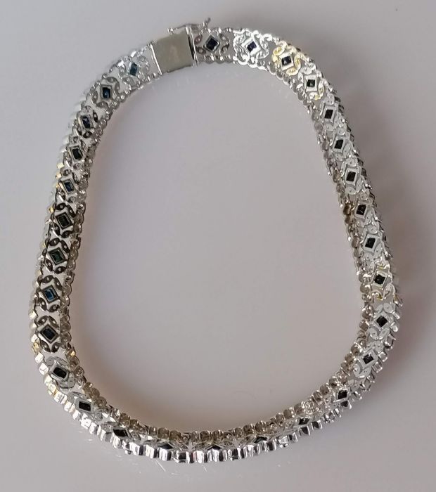 A sapphire and diamond necklace on a white gold setting, approximate total diamond weight 4.00 carat - Image 5 of 5