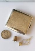 A George V silver cigarette case with seaweed etching by Henry Matthews, Birmingham, 1924, 9 x 9.5 c