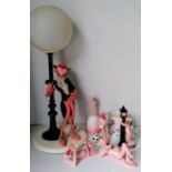 A collection of UAC Geoffrey ceramic Pink Panther models in various poses, lamp (hat missing) and PP