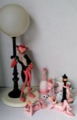 A collection of UAC Geoffrey ceramic Pink Panther models in various poses, lamp (hat missing) and PP