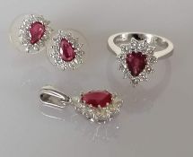 A ruby and diamond parure on a white gold setting