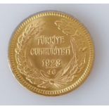A Turkish Gold Cumhuriyeti Coin, 1923/46, 7.2g