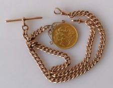 A Victorian gold double sovereign, 1887, on a gold mount, unmarked and a 9ct rose gold curb-link