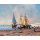 Hendrik Breedveld (Dutch, 1918-1999) BOATS AT LOW TIDE, oil on board, framed, 19 x 24 cm, signed bot