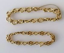 Two gold fancy-link chain bracelets, 18, 16 cm, both hallmarked 9ct, 32.56g