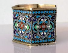 An early 20th century Russian silver .875 (84 Zolotniki) and enamel cloisonné hexagonal napkin ring