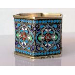 An early 20th century Russian silver .875 (84 Zolotniki) and enamel cloisonné hexagonal napkin ring