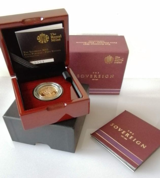 The Royal Mint - The Sovereign 2015, Fifth Portrait, First Edition, gold proof coin with all origina