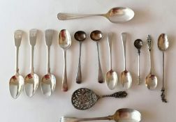 Three George IV silver teaspoons by Isaac Parkin, Exeter, 1824, initialled and a miscellany of other