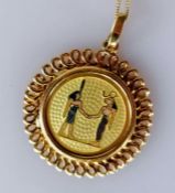 An Italian 18ct gold pendant with enamel decoration and chain, both stamped 750, 13g