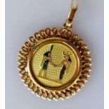 An Italian 18ct gold pendant with enamel decoration and chain, both stamped 750, 13g