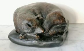 Geraldine Knight (1933-2008), SMALL DOG, bronze, on a raised base, 11 h x 18 w x 18 d cm, with origi