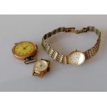 A mid-century ladies Rotary quartz dress watch with 9ct gold case and gate-link bracelet strap, hall