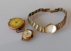 A mid-century ladies Rotary quartz dress watch with 9ct gold case and gate-link bracelet strap, hall