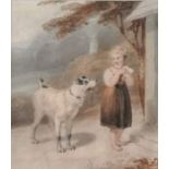Attributed to Thomas Stothard (British, 1755-1834), GIRL AND DOG, watercolour, framed and mounted, 1