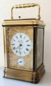 A French gilt L’Epee alarm repeater carriage clock with Roman numerals strike on the half hour and h