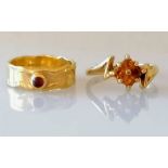 Two gem-set gold rings, sizes M, O, one hallmarked, one stamped 18ct, 9g (2)