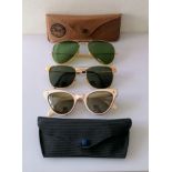 A pair of vintage Ray Ban B&L Aviator 58 16 gilt framed sunglasses with original case, logo to lens,