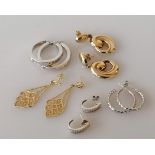 A pair of 14ct yellow gold earrings with filigree design, 2.76g and four other pairs of earrings
