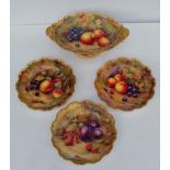 Three Royal Worcester fruit painted dessert plates and an oval comport painted by Horace Price,