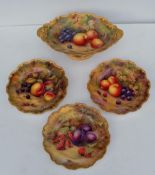 Three Royal Worcester fruit painted dessert plates and an oval comport painted by Horace Price,