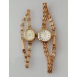 Two mid-century ladies dress watches, Accurist and Sovereign, with 9ct gold cases and straps, both