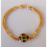 A gold plated choker with flat curb-links and central pendant with coloured stones, 36 cm, Chanel