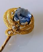 A late Victorian sapphire serpent stick pin, set with a cushion-cut sapphire, approximately 9.94 x